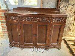 Vintage Antique Brown Wooden Sideboard Cupboards Drawers with Feet