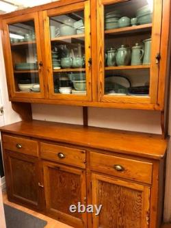 Vintage Antique Kitchen Dresser Cabinet with Glass Doors