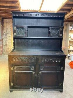 Vintage Antique Style Dark Brown Wooden Welsh Dresser Sideboard Drawers Cupboard