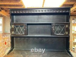 Vintage Antique Style Dark Brown Wooden Welsh Dresser Sideboard Drawers Cupboard