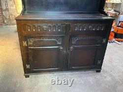 Vintage Antique Style Dark Brown Wooden Welsh Dresser Sideboard Drawers Cupboard