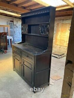 Vintage Antique Style Dark Brown Wooden Welsh Dresser Sideboard Drawers Cupboard