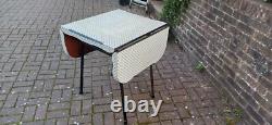 Vintage Arvin Retro Funky Drop Leaf Geometric Formica Metal Kitchen Dining Table