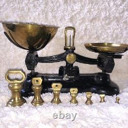 Vintage BLACK Kitchen Balance Retro Scales LIBRASCO LIBRA & 7 BRASS BELL Weights