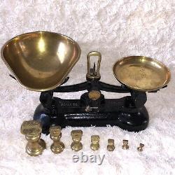 Vintage BLACK Kitchen Balance Retro Scales LIBRASCO LIBRA & 7 BRASS BELL Weights