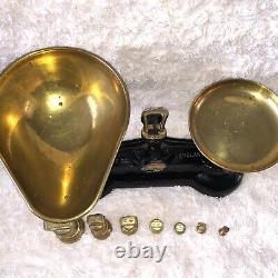 Vintage BLACK Kitchen Balance Retro Scales LIBRASCO LIBRA & 7 BRASS BELL Weights