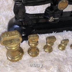 Vintage BLACK Kitchen Balance Retro Scales LIBRASCO LIBRA & 7 BRASS BELL Weights