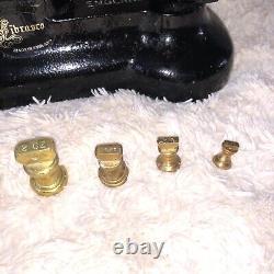 Vintage BLACK Kitchen Balance Retro Scales LIBRASCO LIBRA & 7 BRASS BELL Weights