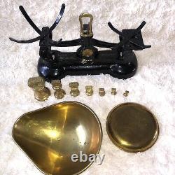 Vintage BLACK Kitchen Balance Retro Scales LIBRASCO LIBRA & 7 BRASS BELL Weights
