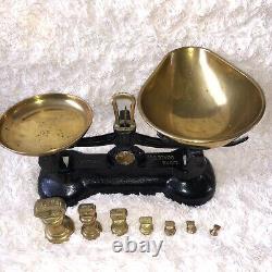 Vintage BLACK Kitchen Balance Retro Scales LIBRASCO LIBRA & 7 BRASS BELL Weights