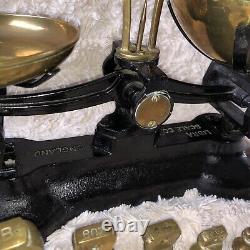Vintage BLACK Kitchen Balance Retro Scales LIBRASCO LIBRA & 7 BRASS BELL Weights