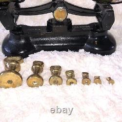 Vintage BLACK Kitchen Balance Retro Scales LIBRASCO LIBRA & 7 BRASS BELL Weights