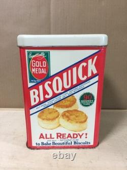 Vintage Bisquick Tin Antique Retro Kitchen Collectible, Rust & Wear