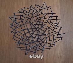 Vintage Black Metal Work Thatched Twig Nest Stick Centrepiece Fruit Bowl Retro