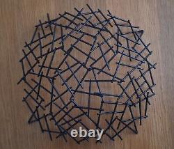 Vintage Black Metal Work Thatched Twig Nest Stick Centrepiece Fruit Bowl Retro