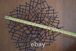 Vintage Black Metal Work Thatched Twig Nest Stick Centrepiece Fruit Bowl Retro