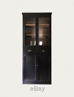 Vintage Black Painted Display Glazed School Cupboard Bookcase Cabinet