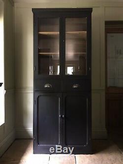 Vintage Black Painted Display Glazed School Cupboard Bookcase Cabinet