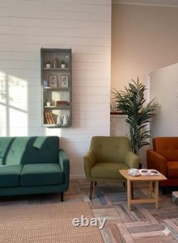 Vintage Blue Glass Display Cabinet 127cm Slim Tall Wood Wall Indian Cupboard