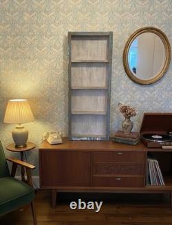 Vintage Blue Glass Display Cabinet 127cm Slim Tall Wood Wall Indian Cupboard