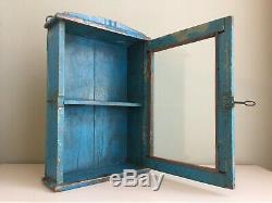 Vintage Blue Painted Distressed Bathroom Kitchen Cabinet Wall Cupboard Rack 40cm