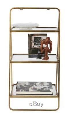 Vintage Bookcase Ladder Display Glass Shelves 3 Tier Antique Brass Metal Frame