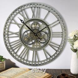 Vintage Bronze 60CM Large Wall Clock with Moving Gears Home Decor, Unique Desi