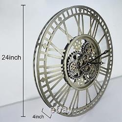 Vintage Bronze 60CM Large Wall Clock with Moving Gears Home Decor, Unique Desi