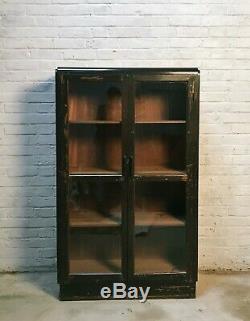 Vintage Brown Pine and Glass Display Cabinet / Book Shelf / Kitchen Unit