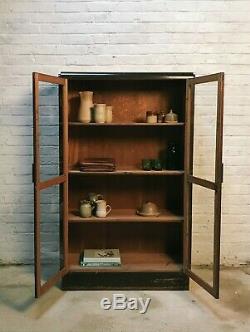 Vintage Brown Pine and Glass Display Cabinet / Book Shelf / Kitchen Unit