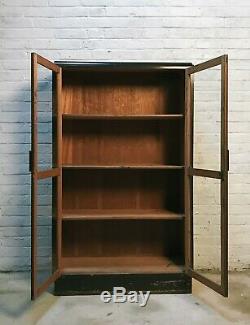 Vintage Brown Pine and Glass Display Cabinet / Book Shelf / Kitchen Unit