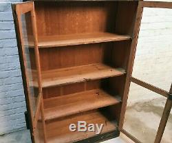 Vintage Brown Pine and Glass Display Cabinet / Book Shelf / Kitchen Unit