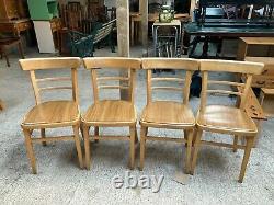 Vintage Brown Wooden Kitchen Dining Chairs x 4 Brown Vinyl Seats