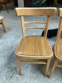 Vintage Brown Wooden Kitchen Dining Chairs x 4 Brown Vinyl Seats