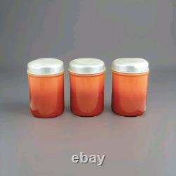 Vintage CANISTER SET Enamelware Coffee Sugar Tea Orange Flamed Dutch Enamel Jars