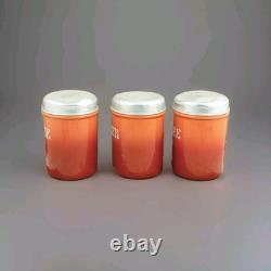 Vintage CANISTER SET Enamelware Coffee Sugar Tea Orange Flamed Dutch Enamel Jars