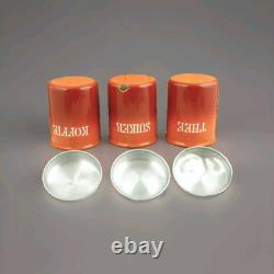 Vintage CANISTER SET Enamelware Coffee Sugar Tea Orange Flamed Dutch Enamel Jars