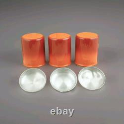 Vintage CANISTER SET Enamelware Coffee Sugar Tea Orange Flamed Dutch Enamel Jars