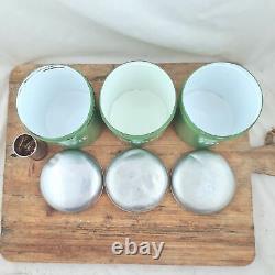 Vintage CANISTER SET Enamelware Coffee Sugar Tea Reseda green Enamel Jars