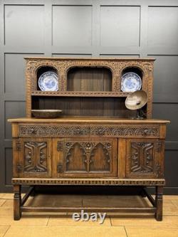 Vintage Carved Oak Dresser Sideboard Cabinet / Welsh Dresser Kitchen