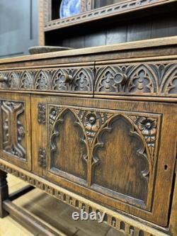 Vintage Carved Oak Dresser Sideboard Cabinet / Welsh Dresser Kitchen
