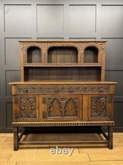 Vintage Carved Oak Dresser Sideboard Cabinet / Welsh Dresser Kitchen