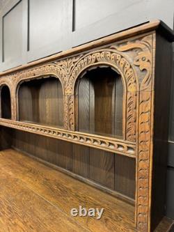 Vintage Carved Oak Dresser Sideboard Cabinet / Welsh Dresser Kitchen
