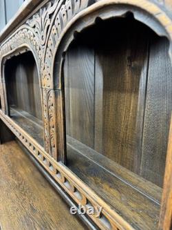 Vintage Carved Oak Dresser Sideboard Cabinet / Welsh Dresser Kitchen
