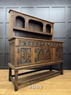Vintage Carved Oak Dresser Sideboard Cabinet / Welsh Dresser Kitchen