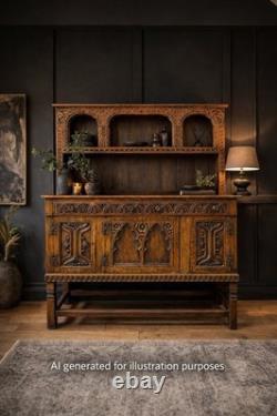 Vintage Carved Oak Dresser Sideboard Cabinet / Welsh Dresser Kitchen