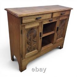Vintage Carved Walnut Sideboard Filing Cabinet Hall Cupboard Locking Cabinet