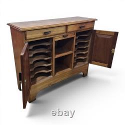 Vintage Carved Walnut Sideboard Filing Cabinet Hall Cupboard Locking Cabinet