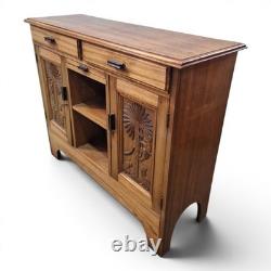 Vintage Carved Walnut Sideboard Filing Cabinet Hall Cupboard Locking Cabinet