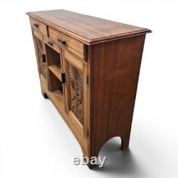 Vintage Carved Walnut Sideboard Filing Cabinet Hall Cupboard Locking Cabinet